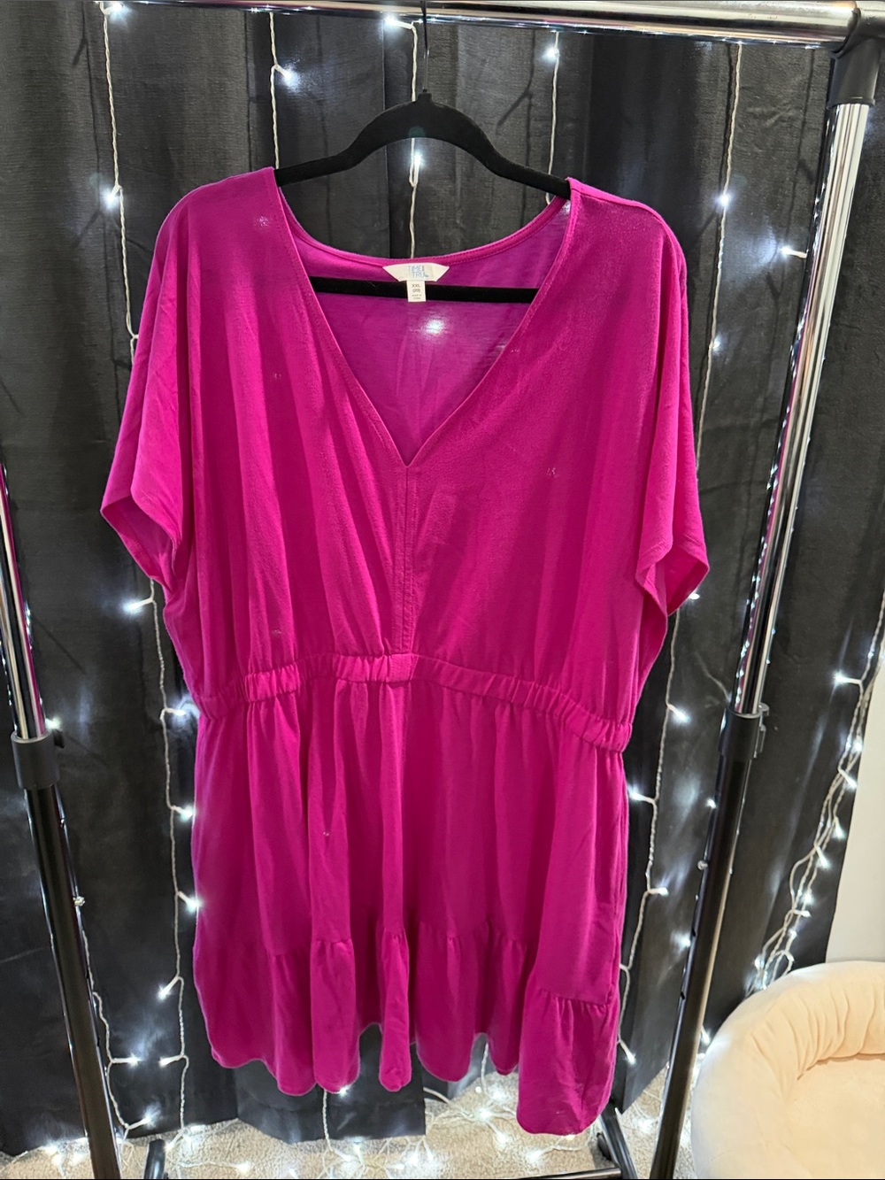 Time and Tru Women's Fuchsia V-Neck Tiered Tunic